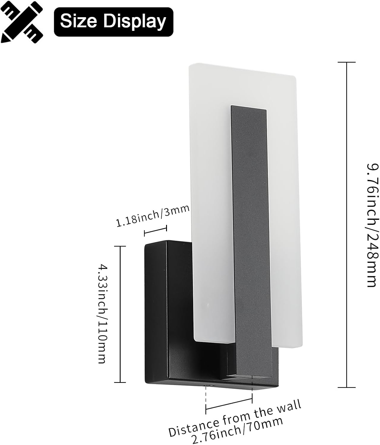 Joosenhouse Modern LED Wall Sconces Up and Down Wall Mount Light Black 3000K Warm White Wall Lights Set of 2, Indoor Wall Lighting for Hallways, Bedrooms, Hallways, Living Room Indoor Wall Lights