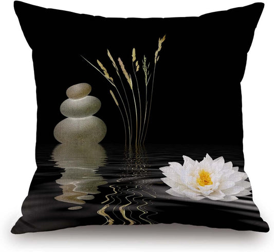 TSSOHU Decorative Throw Pillow Cover Asian Zen Stone, Pillow Covers 18"x 18" Meditation Japanese Lotus Spa Room Decor for Living Room Couch Cushion Bed Indoor Outdoor Home Decor