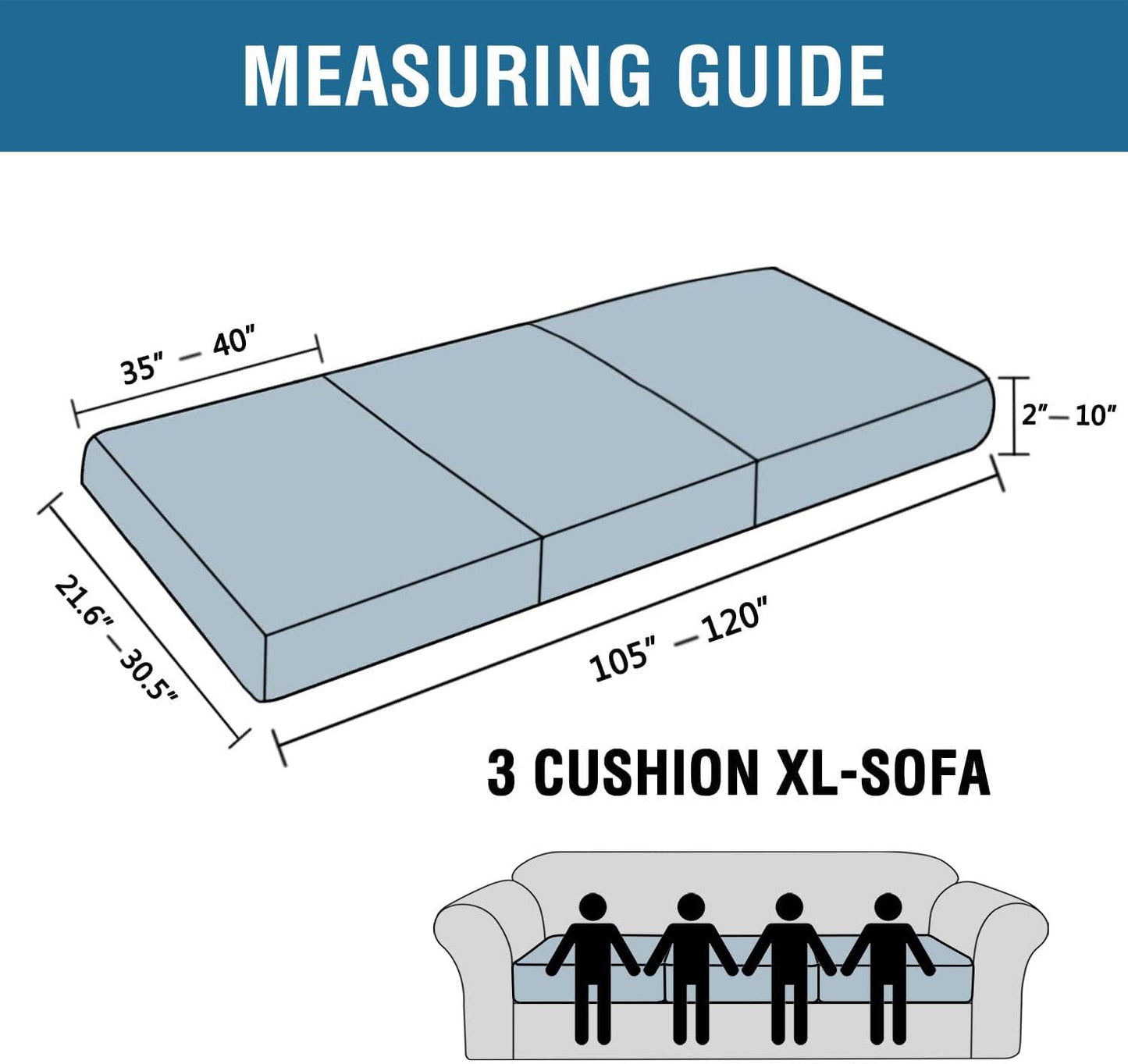 H.VERSAILTEX Super Stretch Individual Seat Cushion Covers - Sofa & Couch Cushion Slipcover Sets - Thick Jacquard Textured Twill Fabric (3 Piece XL Sofa Cushion Covers, Navy)