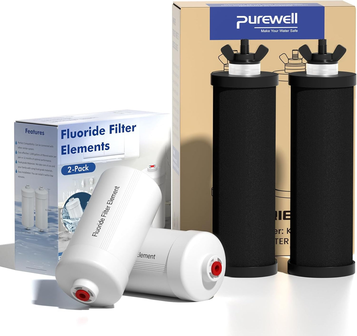 Purewell 8-Stage PF-3&FL-2 Purification Elements Set, Replacement Filters for ProOne® and Berkey® Filters, ProOne® Big+ or Berkey® Big+ Water Filter System and Purewell System (4 Pack, K Series)