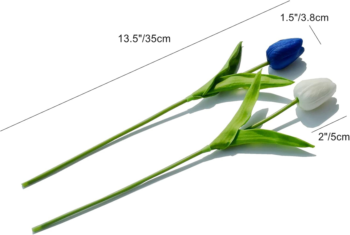 Mandy's Artificial Tulips 20 Stems Blue and White PU Faux Flowers for Wedding Home Decor 13.5 Inch