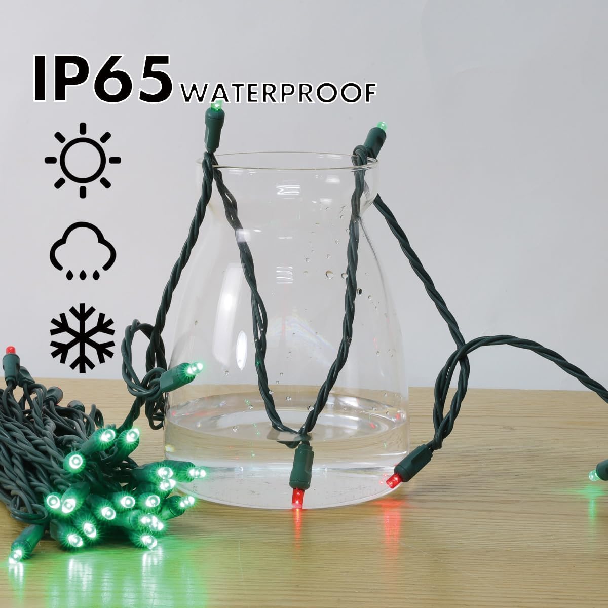 50L String Lights, LED Christmas Lights, 6" SPACING,Green Wire, Red and Green
