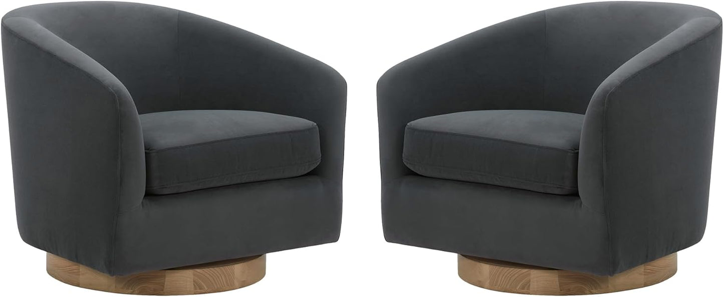 CHITA Swivel Accent Chair, FSC Certified Upholstered Velvet Barrel Chair for Living Room Set of 2, Fully Assembled, Grey