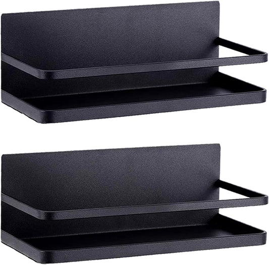 Magnetic Spice Rack Refrigerator Side Magnetic Spice Rack Kitchen Magnetic Shelf Magnetic Fridge Shelf Perfect Space Saver for Kitchen/Apartment 2 Pack (Black)