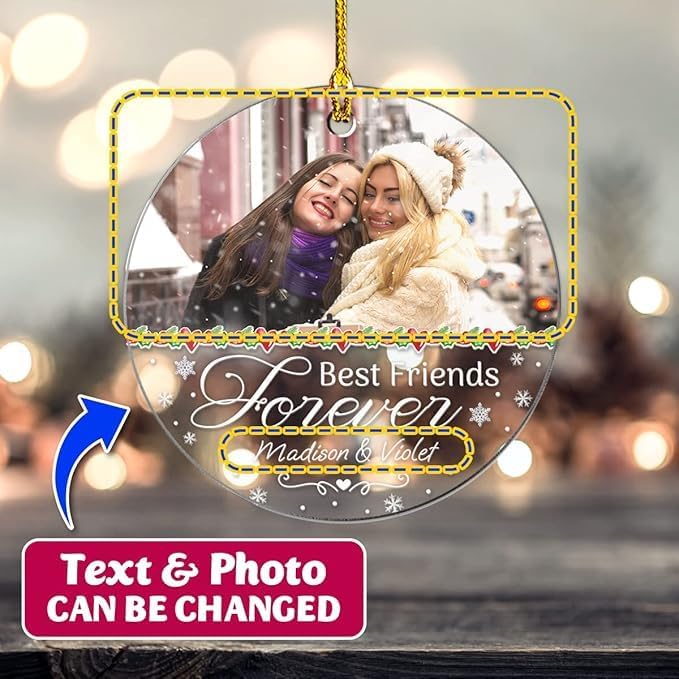 Personalized Best Friend Ornament Custom Friendship Christmas Ornament Friends Forever Acrylic Ornaments with Photo Picture Xmas Tree Gifts for Besties BFF Soul Sister