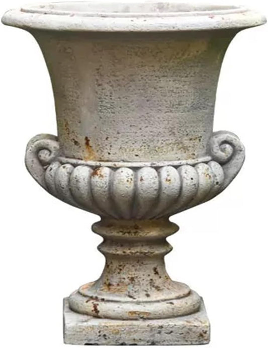 Vintage European Garden Urn Planter, Decorative Cement and Fiber Flower Pot, Make Antiqued Finished, H=19.7in, Wrap Foam Safely Delivered from Local Warehouse (Antiqued, Medium)