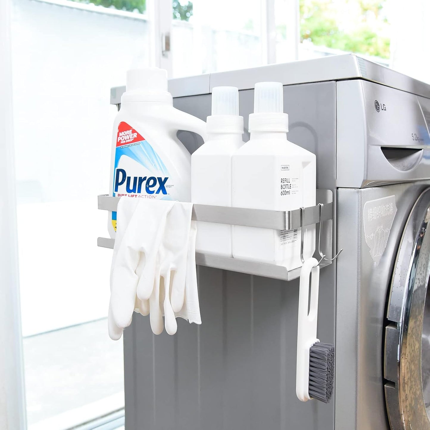 Magnetic Spice Rack for Refrigerator Spice Organizer, Strong Magnetic Shelf with 2 Removable Hooks Space Saver for Refrigerator and Microwave Oven, Metal Fridge Shelf(1 pack Silver)