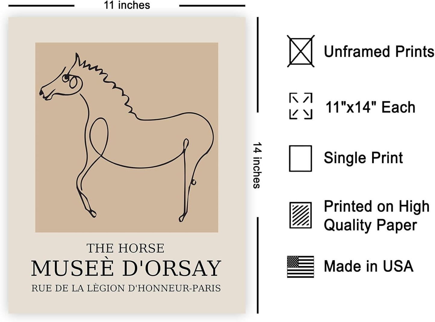 Poster Master Vintage Poster - Retro Horse Print - Line Drawing Art - Sketch Art - Gift for Boys, Girls & Animal Lover - Minimal Wall Decor for Kid's Room or Nursery - 11x14 UNFRAMED Wall Art