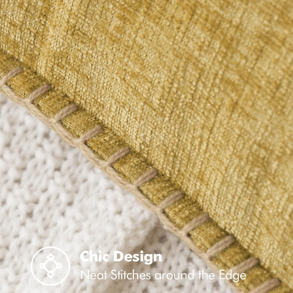 MIULEE Pack of 2 Couch Throw Pillow Covers 18x18 Inch Mustard Yellow Farmhouse Decorative Pillow Covers with Stitched Edge Soft Chenille Solid Dyed Fall Pillow Covers for Sofa Bed Living Room