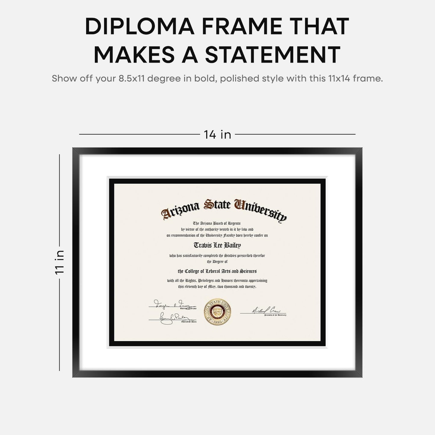 Homeforia 11x14 Diploma Frame Black, High End Metal 11 x 14 Certificate Frame with Mat 8.5 x 11 inch, 14x11 Document Frame Matted to 8.5x11, Award Graduation Frames, Tempered Glass, Wall Kit, Set of 1