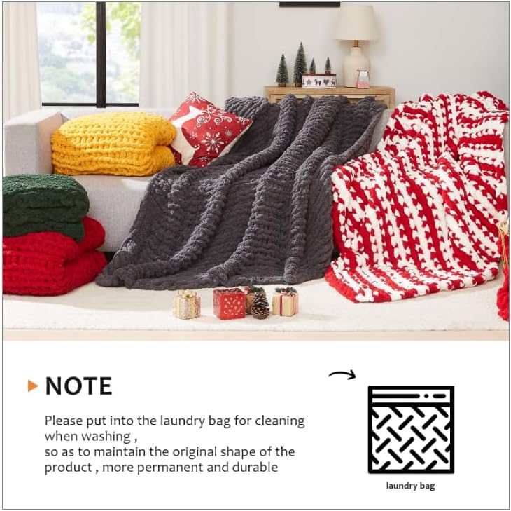 L'AGRATY Chunky Knit Blanket Throw - Soft Chunky Throw Blanket 50x60: 100% Hand Kintted Chenile Crochet Blanket Large Cable Knit Chunky Blanket - Rope Knot Throw Blanket for Couch Home Decor(Red)