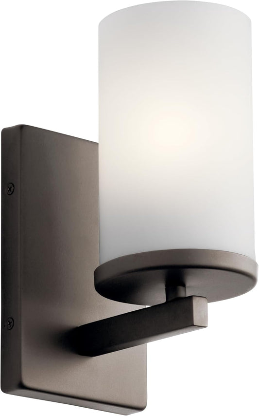 Kichler Crosby 9.25" 1 Light Wall Sconce with Satin Etched Cased Opal Olde Bronze®, 4.5"