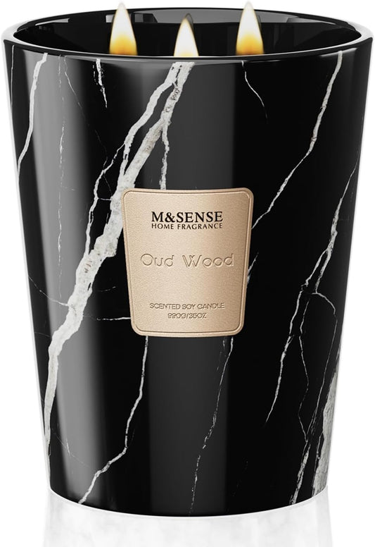 M&SENSE OudWood Scented Candles for Home, 3-Wick Highly Scented Jar Candles, Extra Large Candle 35 Oz 150 Hours Long Lasting Burning, Relaxing Aromatherapy Candle for Stress Relief, Meditation