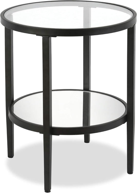 Henn&Hart 20" Wide Round Side Table with Mirror Shelf in Blackened Bronze, Table for Living Room, Bedroom