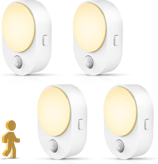 L LOHAS LED Plug in Night Light with Motion Sensor and Dusk to Dawn Sensor,[4-PACK] Night Lights Plug into Wall,3000K Soft White,30/60/100LM Dimmable Nightlight for Bathroom Hallway Kitchen