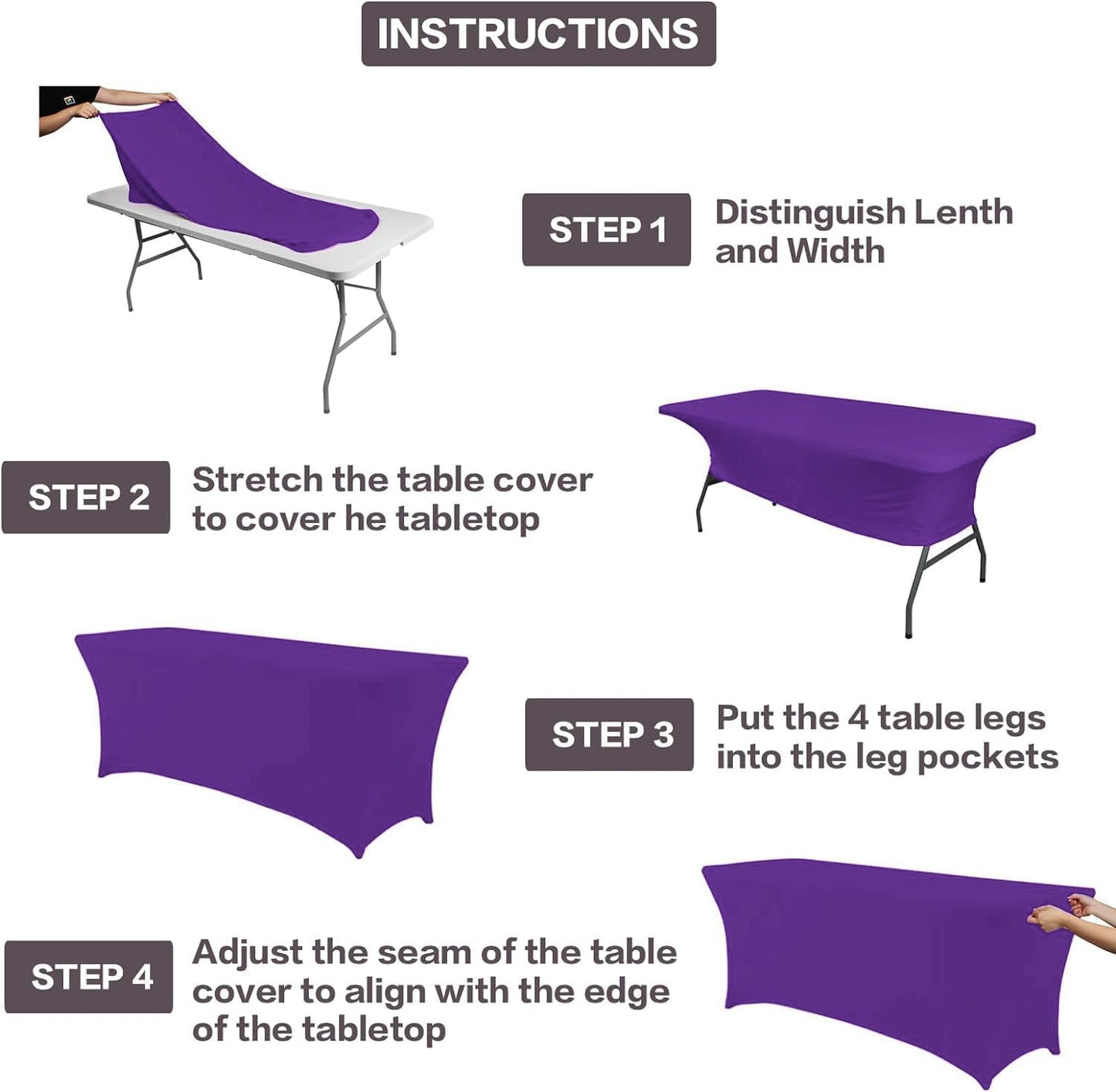 IVAPUPU 2 Pack 4FT Table Cloth for Rectangular Fitted Events Stretch Purple Table Covers Washable Cover Spandex Tablecloth Protector for Party, Wedding, Cocktail, Banquet, Festival