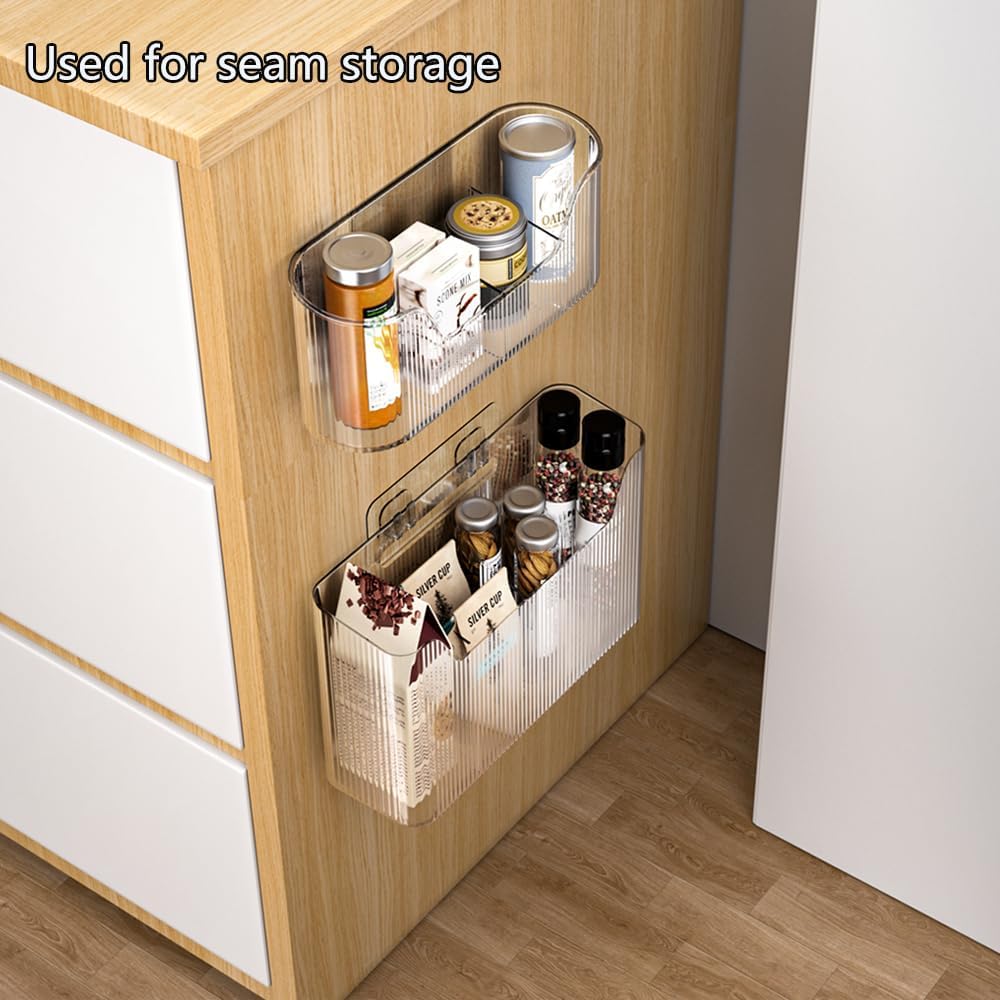 2 Piece Cabinet Door Organizer,Self Adhesive Kitchen Cabinet Organizer,Cabinet Door Storage Box for Bathroom/Kitchen/Living room,Storage shelf rv must haves. (Large+Small)