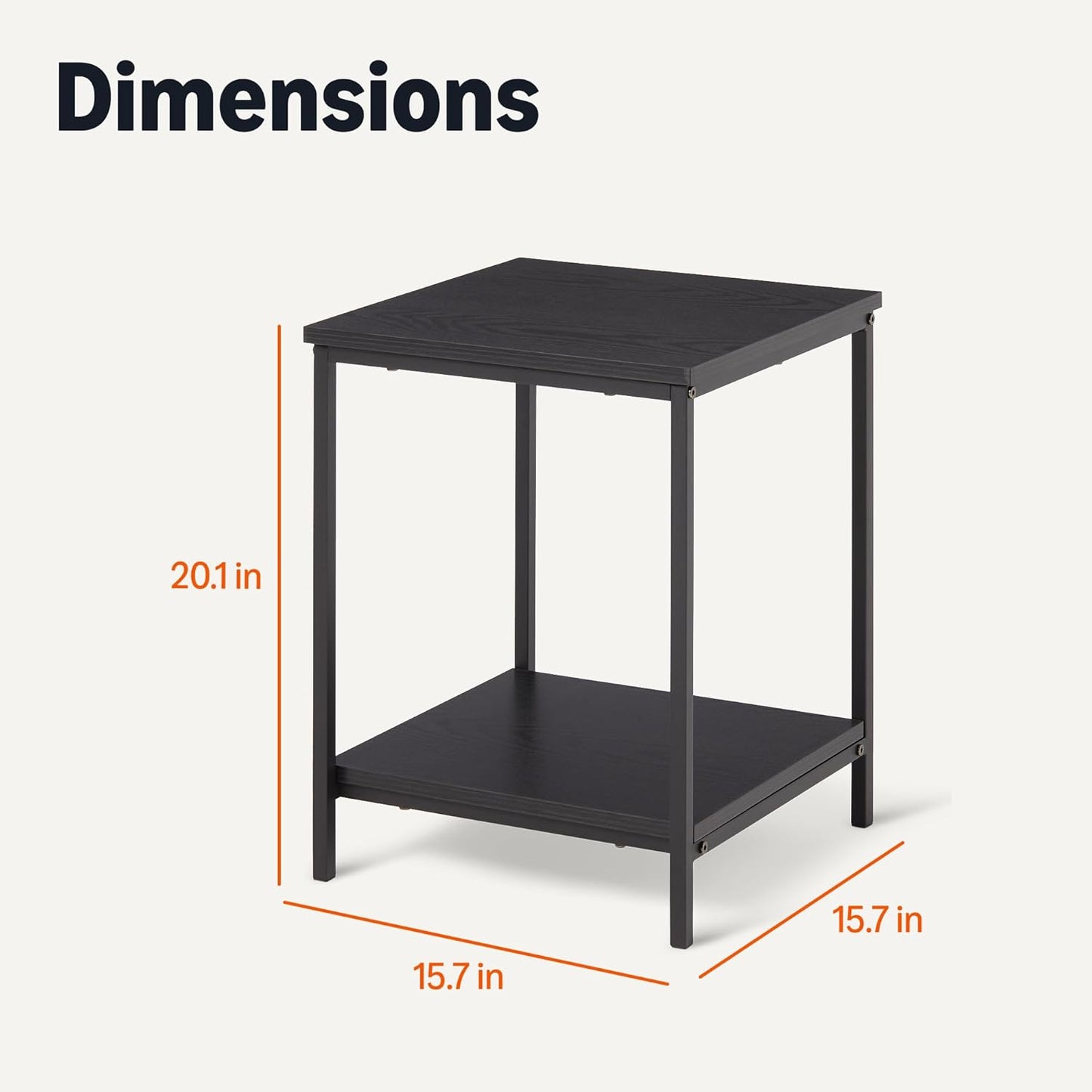 Amazon Basics - End Table with Bottom Shelf, Living Room Side Table, Steel Frame, Wooden Black