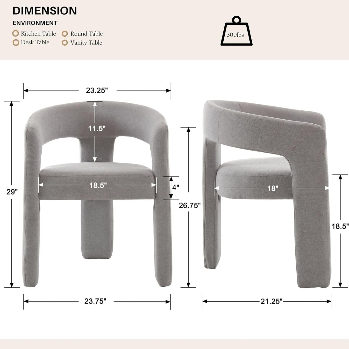 Grey Chenille Dining Chairs Set of 2, Modern Barrel Dining Room Chairs Upholstered Faux Fur Accent Chair with Arms and Round Back for Living Room Kitchen Armchair No Assembly Needed
