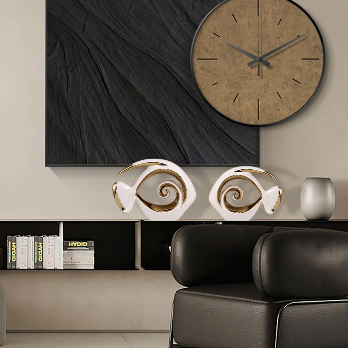 White Gold Ceramic Fish Figurines - Coastal Home Decor, Modern Ocean Centerpieces for Living Room, Dining Area, Bathroom, Office, Coffee Table, Beach House, Nautical, Seaside, Entrance, Shelf Display