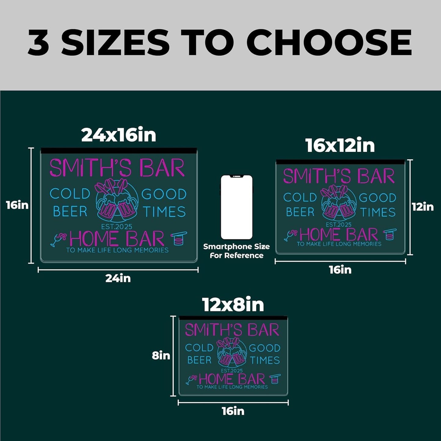 Custom Bar Neon Sign Personalized LED Signs for Man Cave Cool Home Bar Lighted Acrylic Table for Men Lounge Workshop Garage Poker Billiards Tavern Wall Decor Gifts