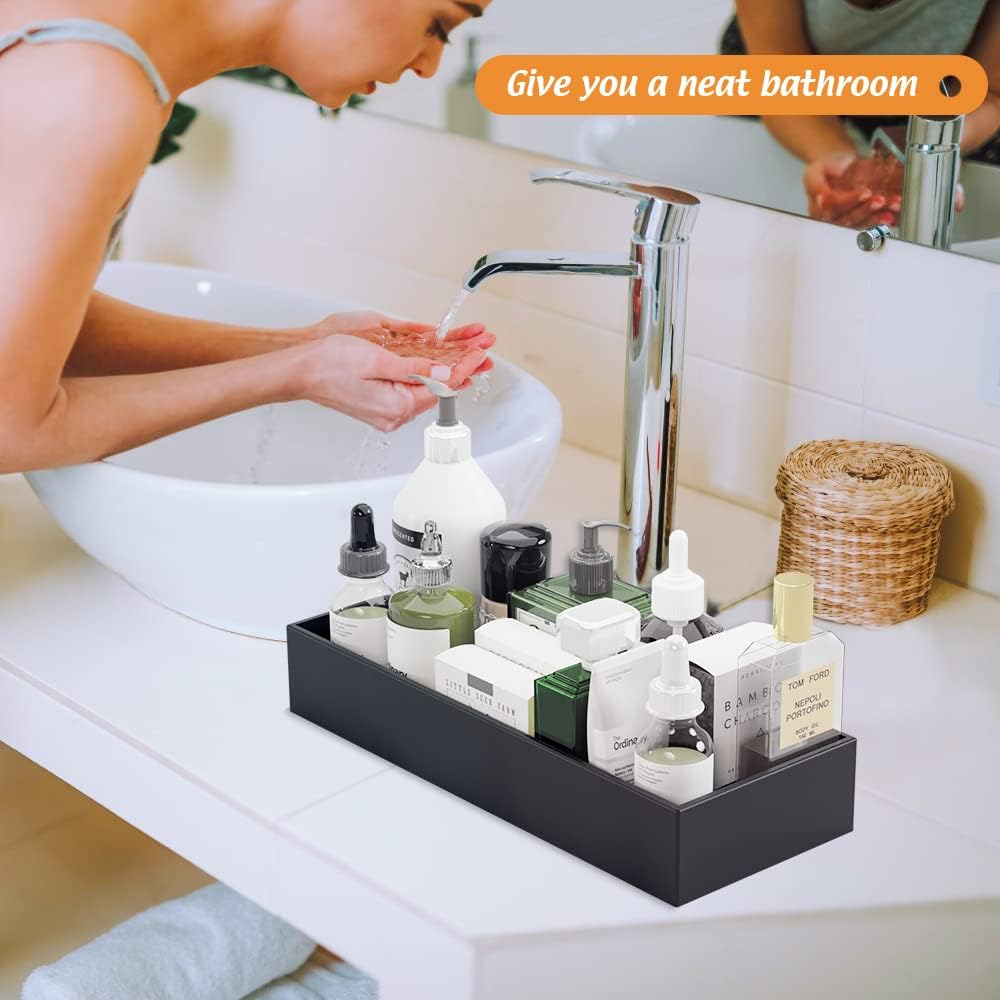 Black Bamboo Drawer Organizer - Silverware&Utensil Holder Organizer for Kitchen Drawers, Multi-Use Drawer Dividers Boxes for Bathroom Counter，Cabinet, Garage, Office Desk, Makeup, Jewelry (15"6"2.5")