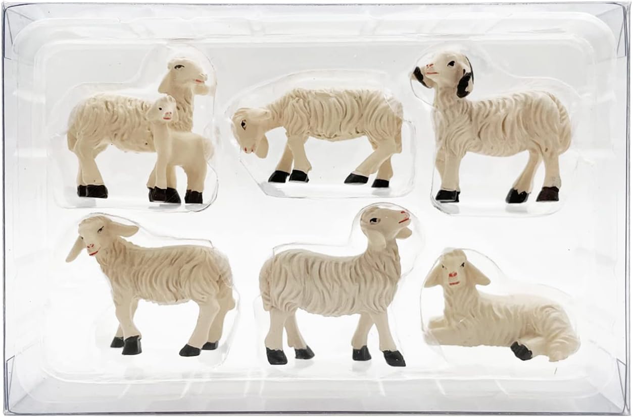 Miniature Garden Figurines Set of 6 Sheep Statues - Outdoor Decor Art for Fall Winter - Patio, Lawn, Yard Decoration - Housewarming Gift (Sheep)