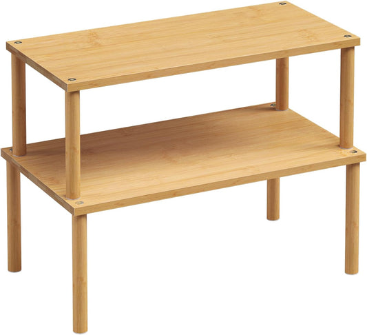 Cabinet Organizer Shelf(Set of 2),Kitchen Counter Shelves,Bamboo Stackable Expandable Spice Rack Countertop(Large)