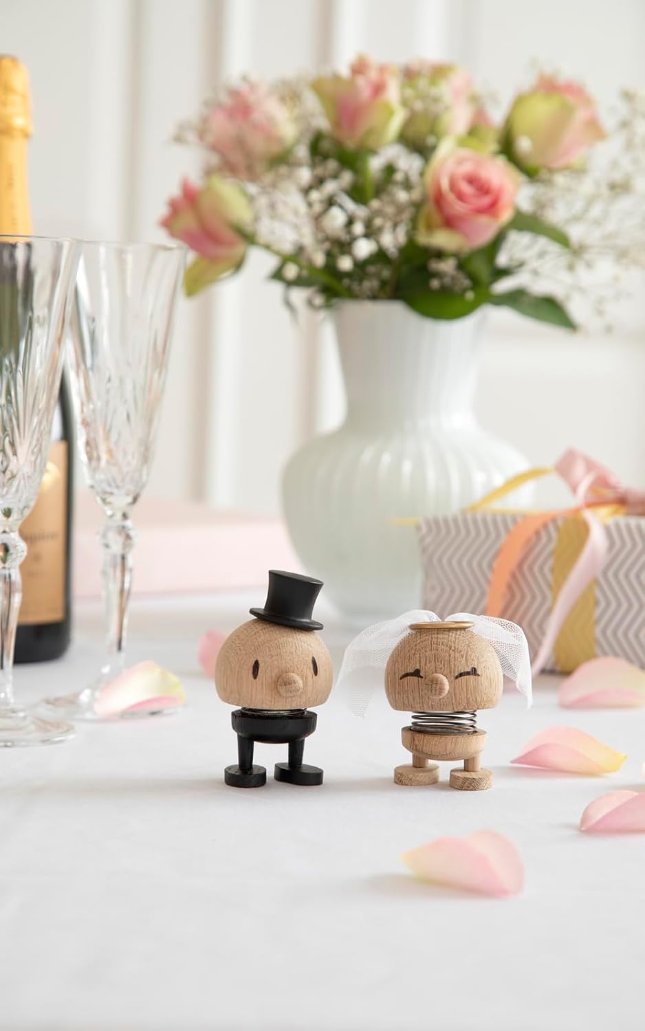 Hoptimist Bride Raw Oak, Wood, Home Decor Ornament - Scandinavian Design, Wood W/Metal Spring, Small - Creates Cheerful Movement