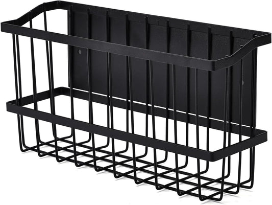 Magnetic Storage Basket, Black Magnetic Towel Basket with Strong Magnet for Kitchen Laundry Room Office School Organization and Home Dryer Ball Storage, 11.02"x3.15"x5.91"