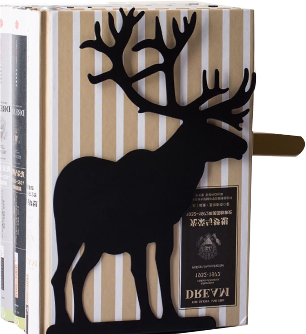 Winterworm Fashion Creative Cartoon Cute Iron Elk Moose Pattern Nonskid Metal Office Desk Bookends (Black)