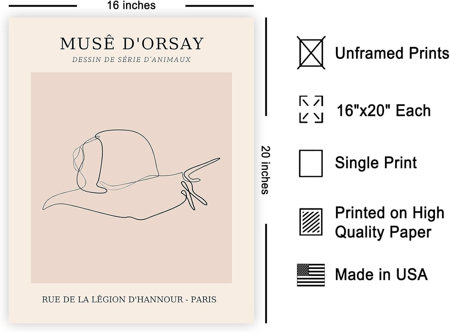 Poster Master Vintage Poster - Retro One Line Snail Drawing Print - Snail Line Art - Minimal Gift for Men, Women, Animal Lover - Abstract Wall Decor for Home, Office - 16x20 UNFRAMED Wall Art