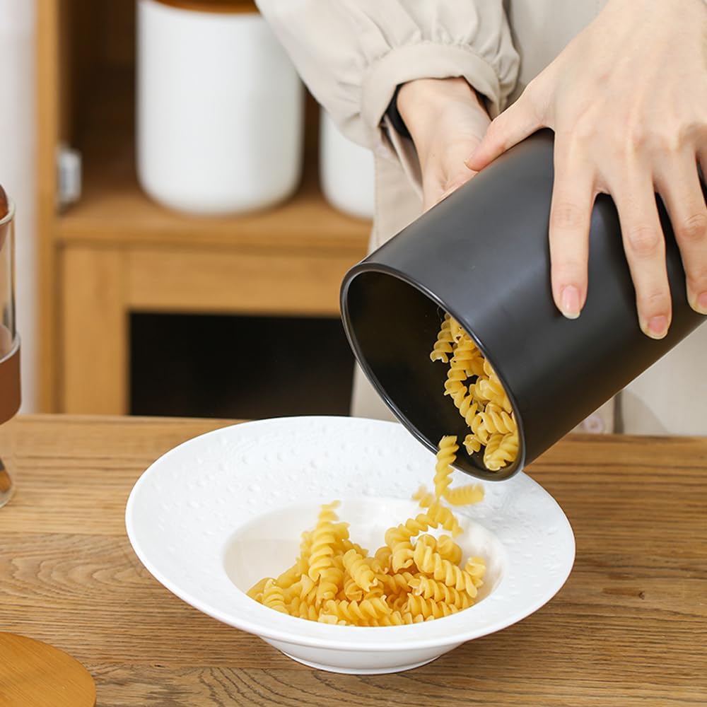 YYW Kitchen Canister Set for Countertop Set of 3, 9/28/45 oz Ceramic Food Storage Containers with Airtight Wood Lids, Food Saver Jars for Coffee, Tea, Candy, Flour(Three-piece suit in black)