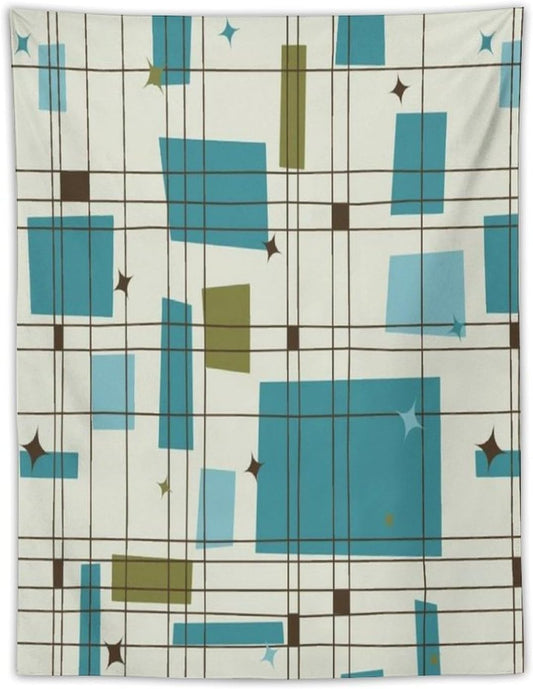 ICMOLYYENLO Boho Medieval Cat Tapestry, Abstract Atomic Starburst Geometric Aesthetic Art Wall Hanging For Bedroom Living Room Dormitory 60x60 Inches