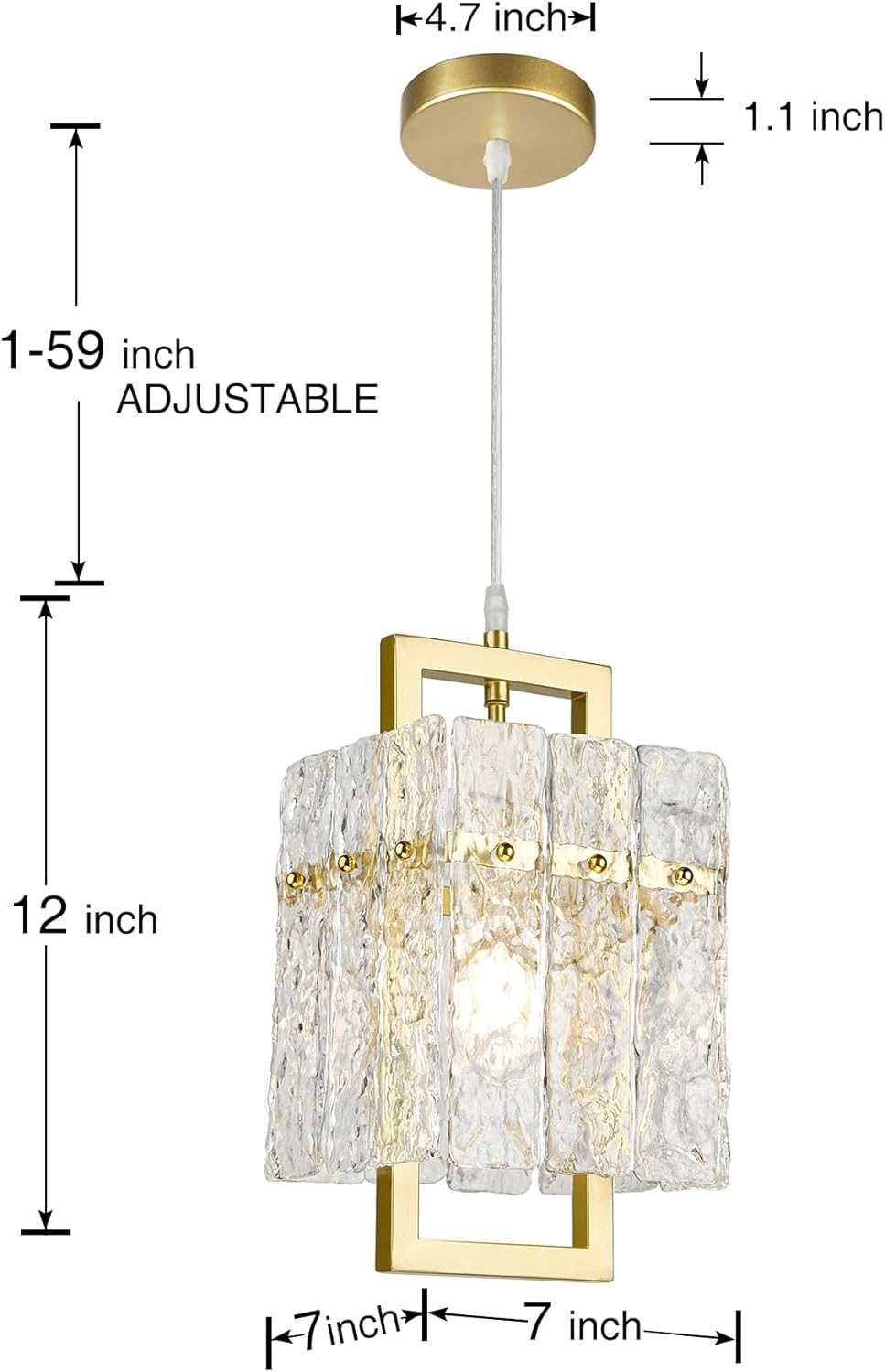 IKK Gold Crystal Pendant Light for Kitchen Island, Luxury Water Ripple Glass Chandelier Lights Fixture, Modern Elegant Adjustable Pendant Lighting for Dining Room Bedroom, E12 Bulb, L6.5'' x H11.8''