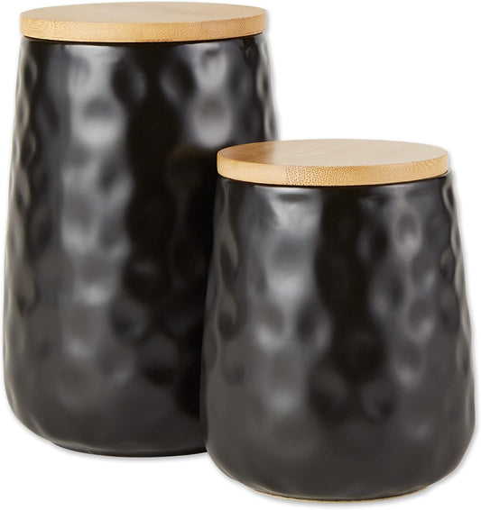 DII Kitchen Accessories Collection, Textured Matte Ceramic Canister Set, Black Dimple, 2 Piece