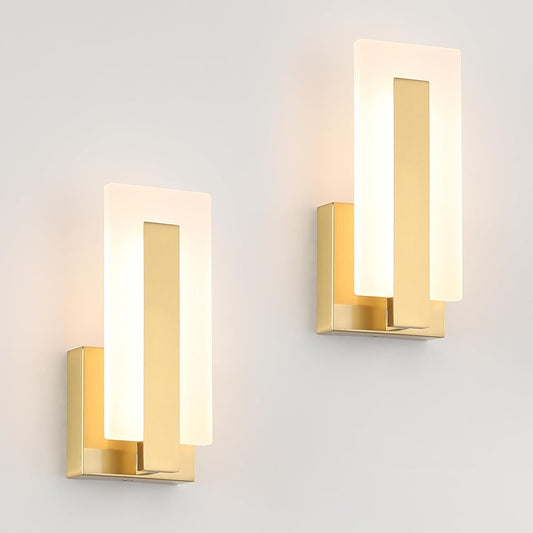 Joosenhouse Modern LED Wall Sconce Set of 2, Dimmable Hardwired Bathroom Vanity Light Indoor Wall Sconce for Hallway, Bedroom, Study, Living Room, 9.76 Inch Brass Wall Lights