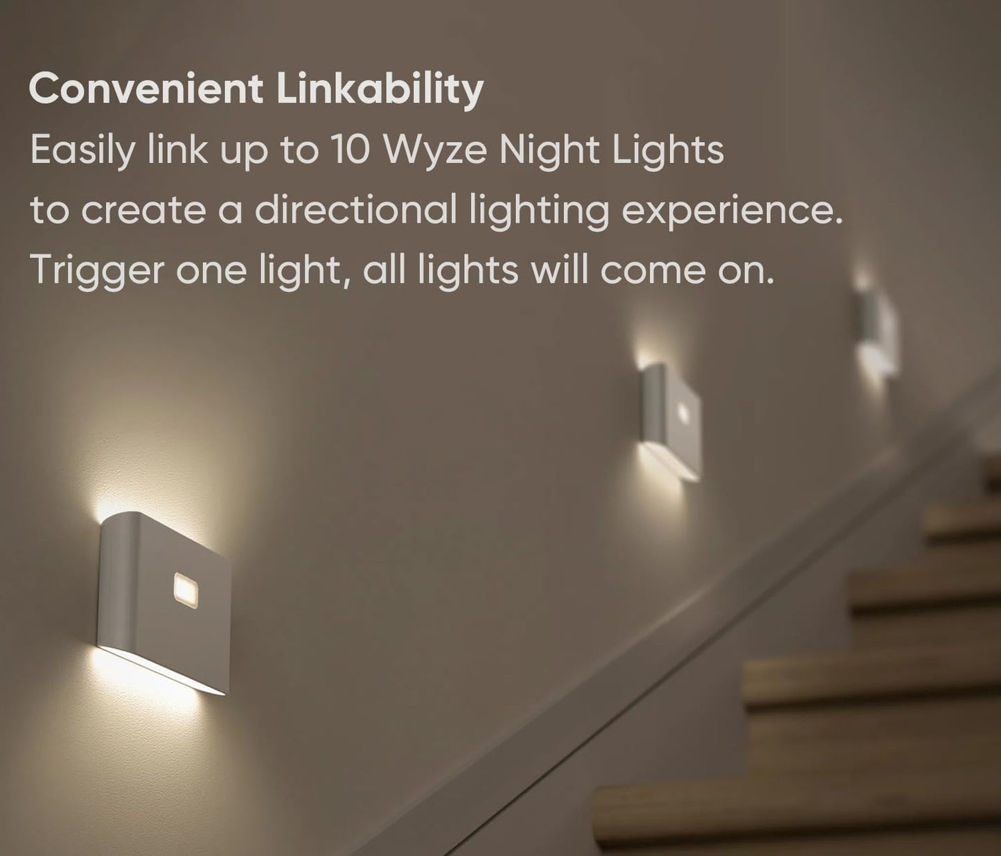 WYZE Rechargeable Night Lights with Dusk to Dawn & Motion Sensors, Warm & Soft White Stair Lights for Bathroom, Hallway, Linkable, Magnetic Mount, 3 Pack