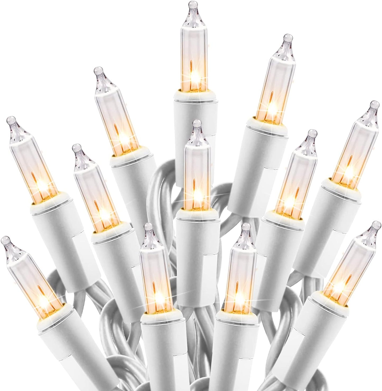 Minetom Clear Christmas Lights Set 100 Count 25 Feet Incandescent Bulb Mini String Lights for Indoor Christmas Tree Garland Birthday Wedding Party Festival Decoration, White Wire