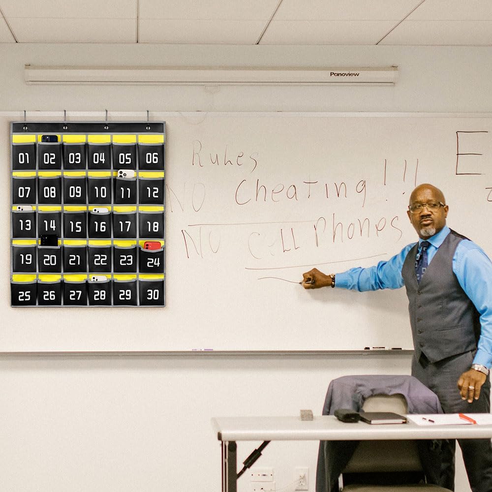 Loghot Classroom Accessories Closet Pocket Chart for Cell Phones Holder Wall Door Hanging Organizer (30 Pockets Black)