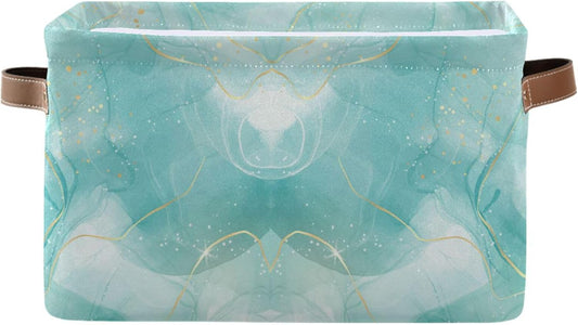 susiyo Large Foldable Storage Bins Storage Cubes Bin Baskets for Shelves with Handles Decorative Fabric Storage Baskets for Organizing Shelves Closet Nursery Home Toys 2 Packs,Green Marble