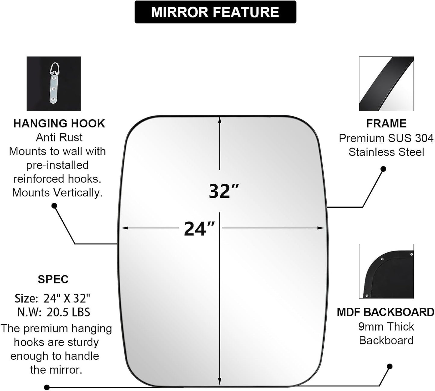 ANDY STAR Oval Bathroom Mirror, 24x32’’ Matte Black Metal Frame Oblong Mirror for Bathroom, Modern Black Oval Bathroom Mirror for Over Sink, Hangs Horizontal or Vertical