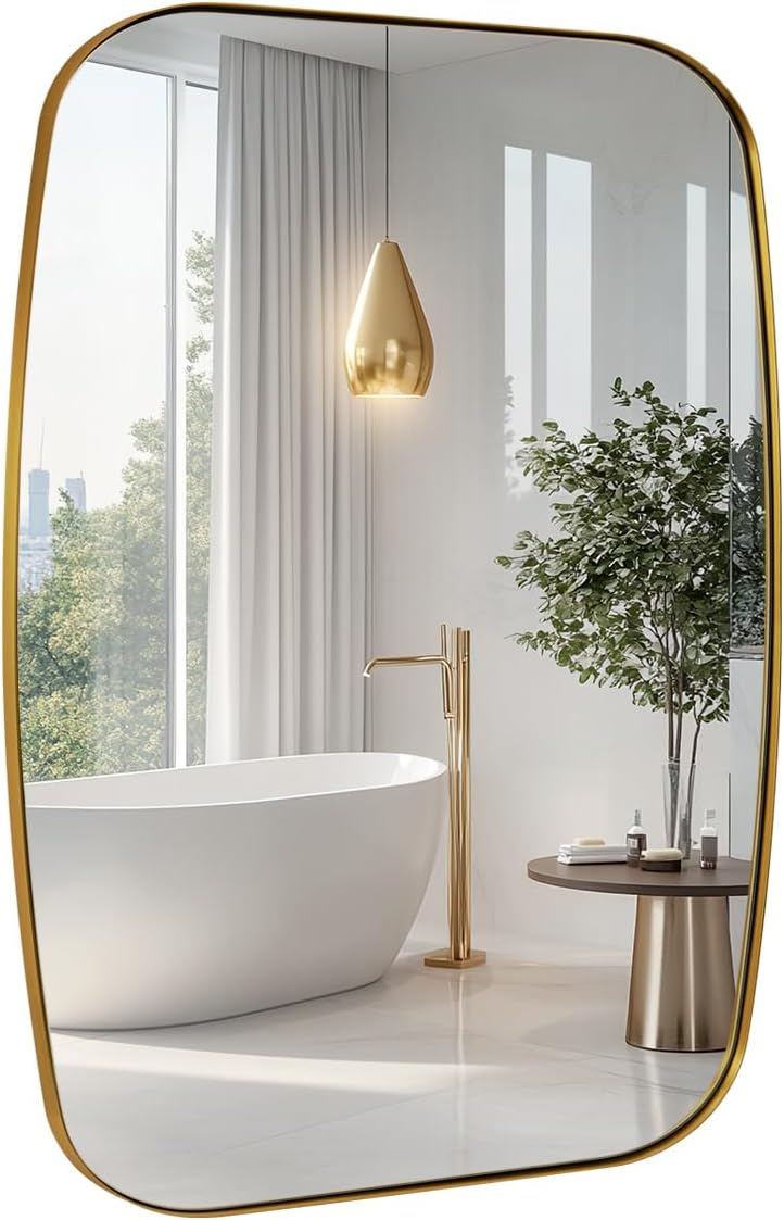 ANDY STAR 30x36” Gold Bathroom Mirror, Oblong Brass Mirror with Stainless Steel Metal Frame, Brushed Gold Oval Vanity Mirror for Over Sink, Modern Anti Rust Wall Mounted