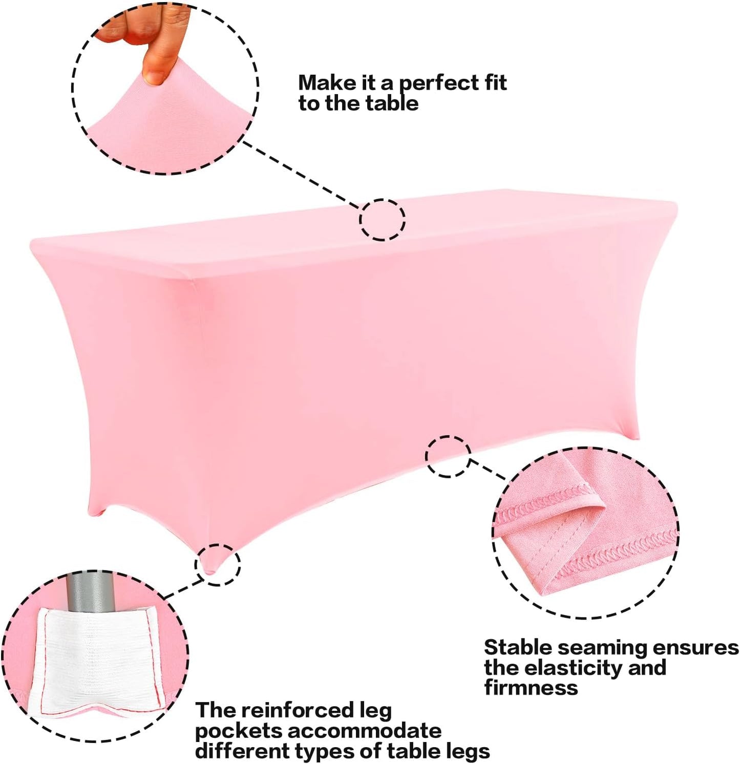 IVAPUPU 4FT Table Cloth for Rectangular Fitted Events Stretch Pink Table Covers Washable Cover Spandex Tablecloth Protector for Party, Wedding, Cocktail, Banquet, Festival