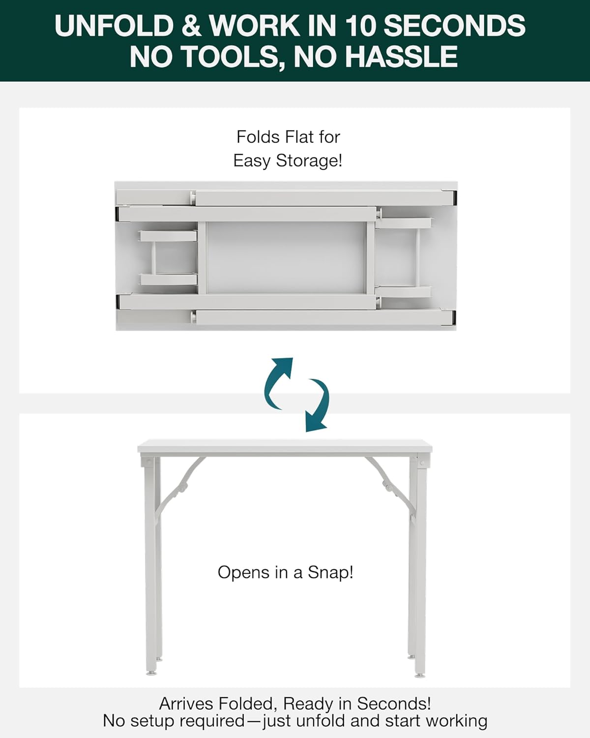 Frylr Small Folding Computer Desk – Portable 35.8 Inch Foldable Laptop Table, Collapsible and Compact for Easy Storage and Fast Setup, Lightweight for Small Spaces, Craft and Study Use, White