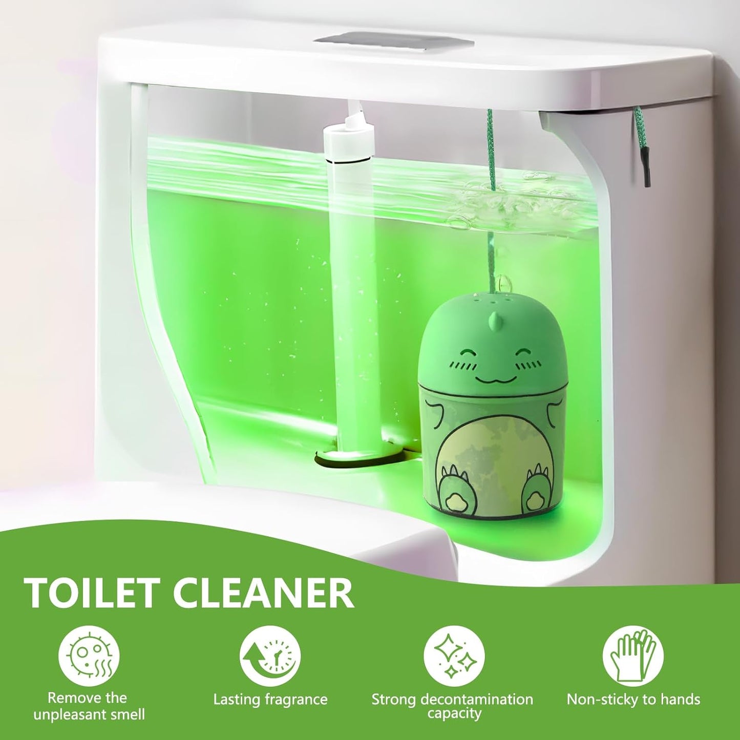 Toilet Bowl Cleaner-Cute Dinosaur-Shaped Toilet Bowl Cleaner Bottle Automatic Bathroom Toilet Tank Cleaner Easy-To-Use Septic Safe Toilet Cleaner in Bottle with Jasmine Scent (1, green)