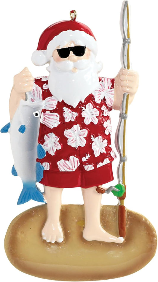 Ornaments by Elves - Personalized Fisherman Santa Christmas Ornament 2024 - Customized Fishing Santa Claus Hanging Decor for Tree in Giftable Packaging