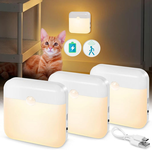 LED Motion Sensor Light - 3 Pack 2 Color USB Rechargeable With Dusk to Dawn Sensor, Stick-On Anywhere Magnetic for Bedroom Bathroom Under Cabinet Closet Wardrobe Stairway