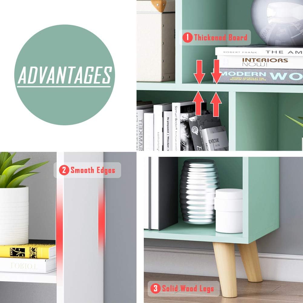 IOTXY Wooden Open Shelf Bookcase - 3-Tier Floor Standing Display Cabinet Rack with Legs, 7 Cubes Bookshelf, Pear Yellow