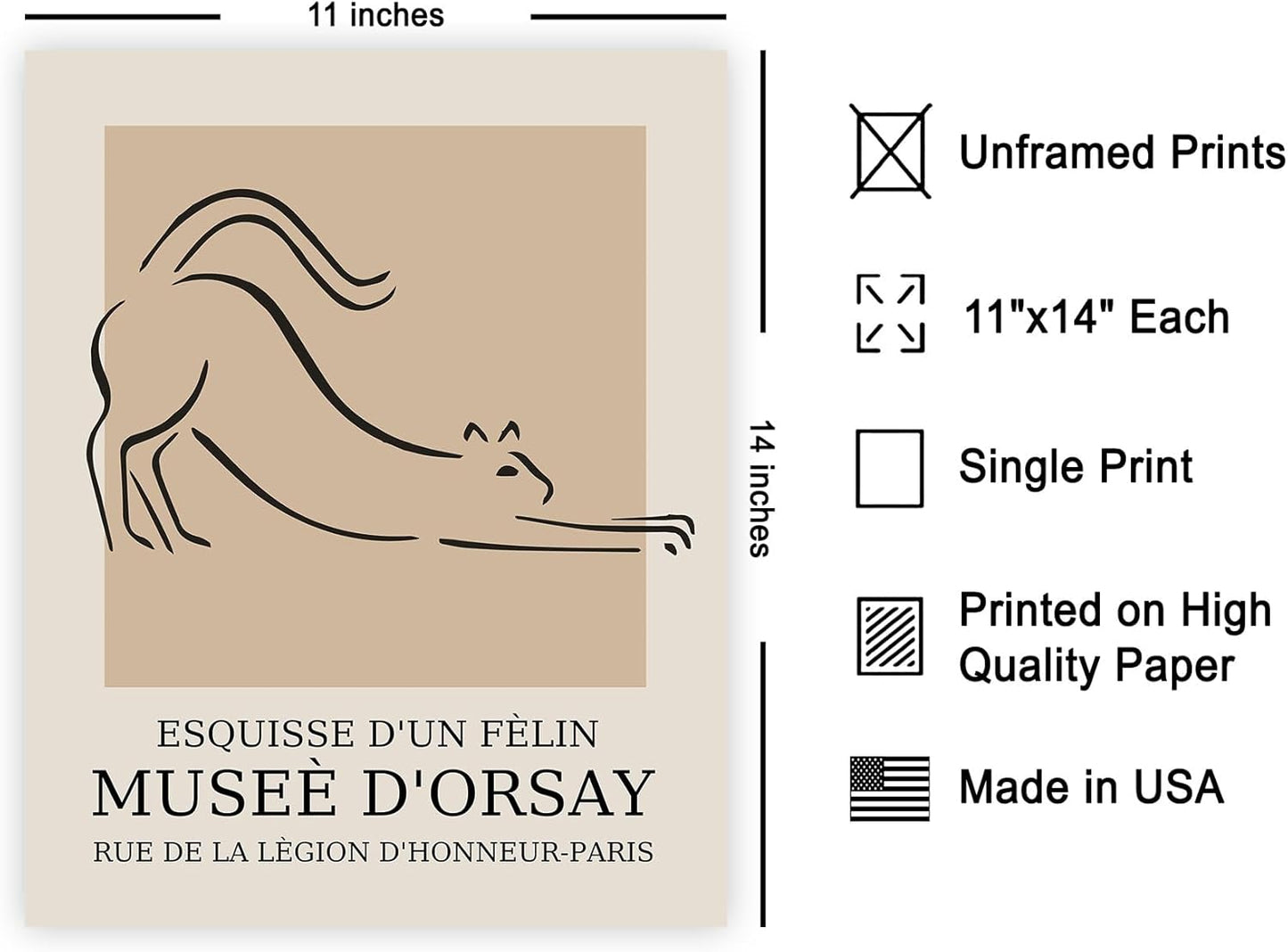 Poster Master Vintage Poster - Retro Cat Print - Line Drawing Art - Sketch Art - Gift for Boys, Girls & Animal Lover - Cute Decor for Bedroom, Kid's Room or Nursery - 11x14 UNFRAMED Wall Art